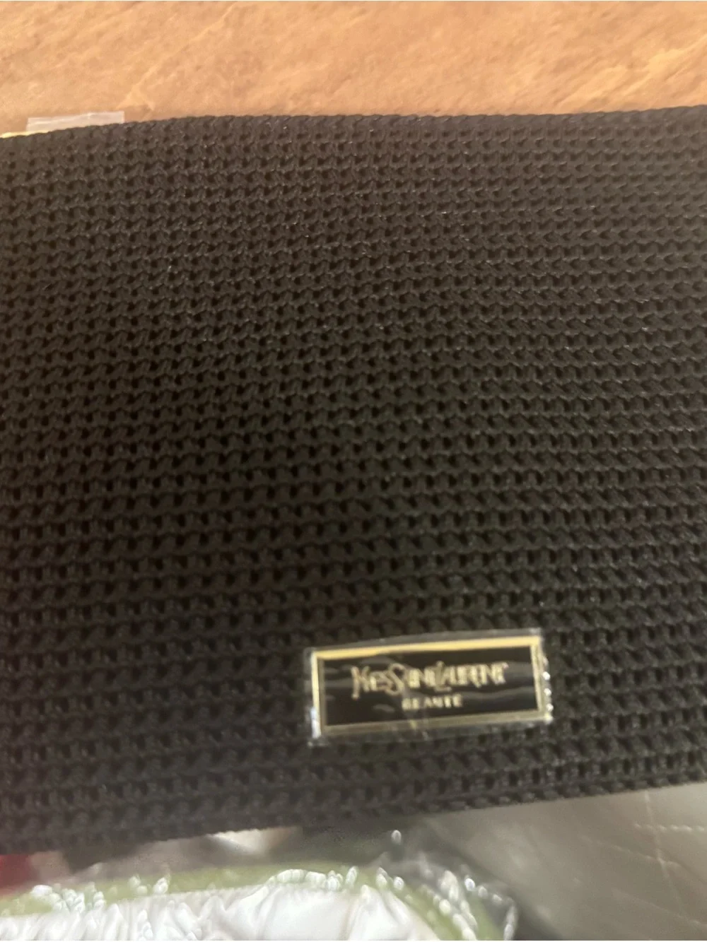 Yves Saint Laurent Black Knit Men's Pouch with Gold Logo Plaque